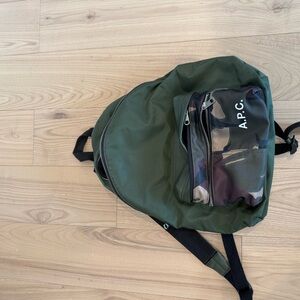A.P.C. Dark Green Backpack with Camouflage Pocket
